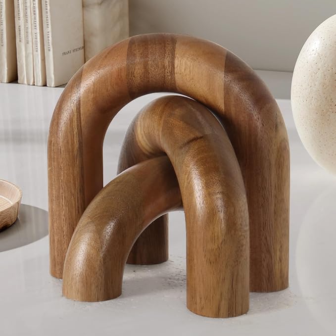 Oakrain 3 Pcs Wood Shelf Decor Aesthetic, Modern Aesthetic Home Decor Accent, Decorative Object for Coffee Table, Book Shelf, Minimalist Table Decor for Console, Living Room, Entryway, Brown