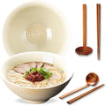 8 Inch Ceramic Ramen Bowl Set of 2, 40oz Japanese Bowls with Spoons & Chopsticks,Durable,Microwave & Dishwasher Safe,Perfect for Ramen,Pho,Salad,Soup,Noodles，Mixing bowls（Verdant）