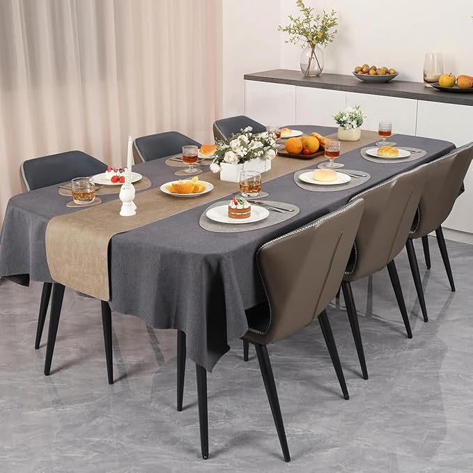 Placemats and Coasters, Washable Placemats Round Faux Leather Wipeable Place Mats Non Slip Heat Resistant Indoor Outdoor Table Mats (Set of 6, Light Gray Beige)
