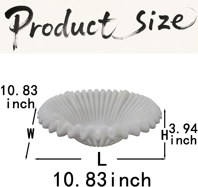 Large Decorative Bowl decor, Scalloped Pedestal Bowls for Modern Home Decor,Ruffle Decor,Stylish Key Bowl for Entry Table,Decorative Fruit Bowl for Kitchen Counter,Artificial Stone Milky White