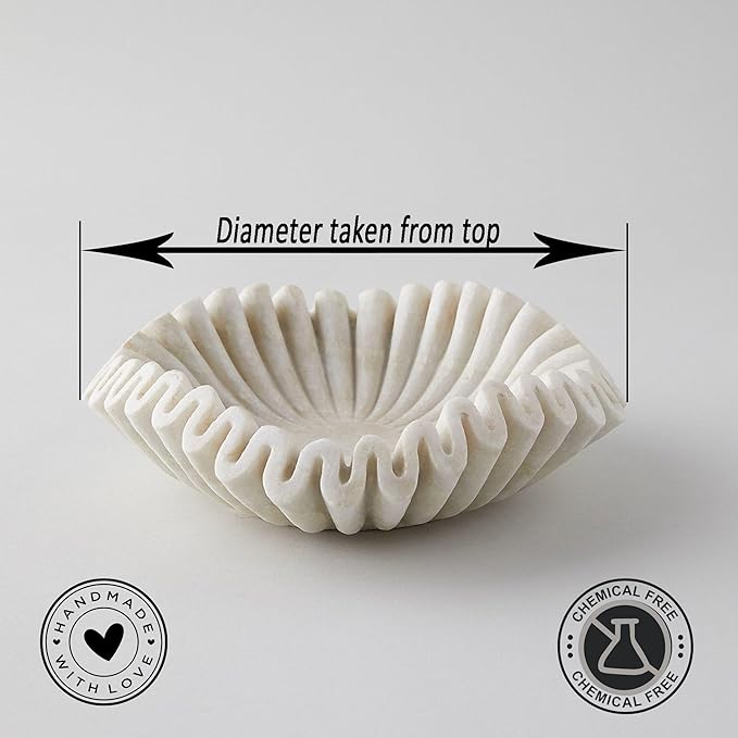 Marble Bowl Fruit Bowl, Stone Bowl Decorative Bowl Decorative Trays Marble Fruit Bowl Marble Ruffle Bowl Marble Floral Bowl Home Decor Gifts (9 inch)