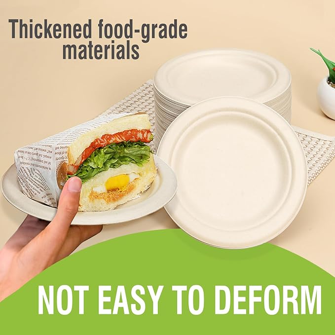 6 Inch Small Paper Plates Disposable - Biodegradable Compostable Appetizer Plates for appetizer, Party, Cake, Snacks Dessert (100 Pack, Heavy Duty Eco-Friendly) Third-generation anti-slip