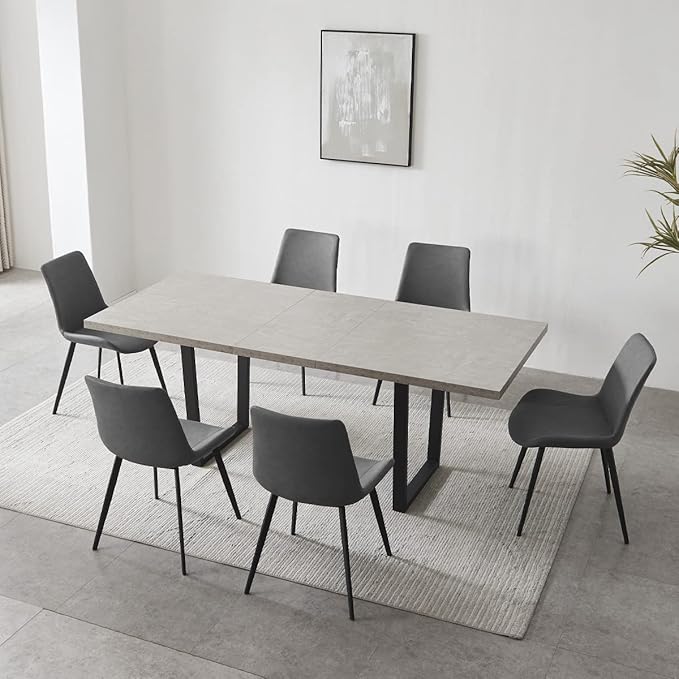 ZckyCine Extendable Dining Table Set for 6-8 People with 6 Upholstered Chairs Expandable Wood Kitchen Table 51"-67" (130-170cm) | Space-Saving Home & Dining Room Furniture Set