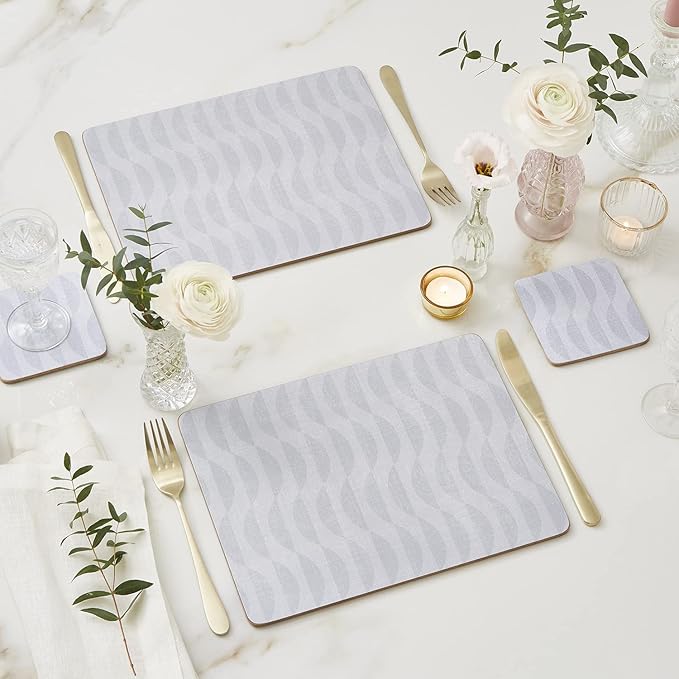 Pimpernel Eclipse Storm Grey Placemats, Set of 4 – (15.7" x 11.7") Elegant, 5mm Cork-Backed Dining Mats with Heat & Stain Resistant Lacquer Finish, Durable Protective Table Accessories