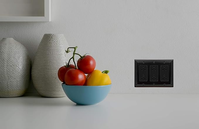 Henne Bery Sunken Pearls Heavy Duty Decorative Wall Plate Switch Plate Outlet Cover (Triple Decorator, Matte Black)