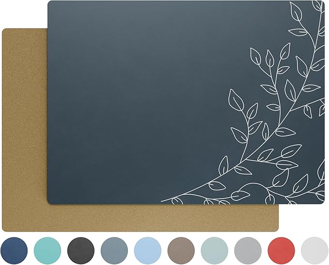 Royalty Art Mystic Midnight Blue Boho Placemats, 4 Pc. Set, Non-Slip Cork Backed, Wipeable Heat Resistant Surface for Kitchen and Dining Table Protection, Cute Floral Pattern for Farmhouse or Rustic