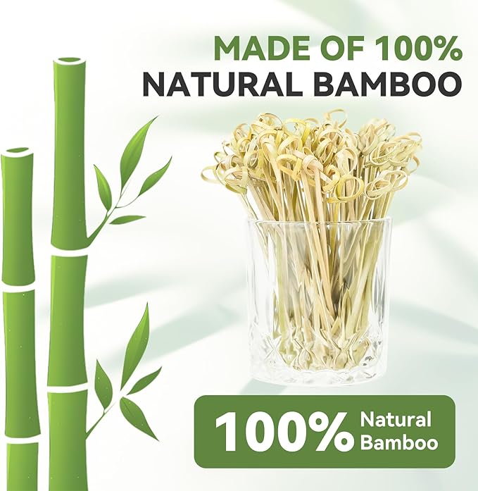 100PCS Cocktail Picks Bamboo Skewers for Appetizers, Fancy Toothpicks for Appetizers, 4.7 Inch Long Decorative Knot Bamboo Cocktail Sticks for Party Drinks Food Fruit Charcuterie Boards Accessories