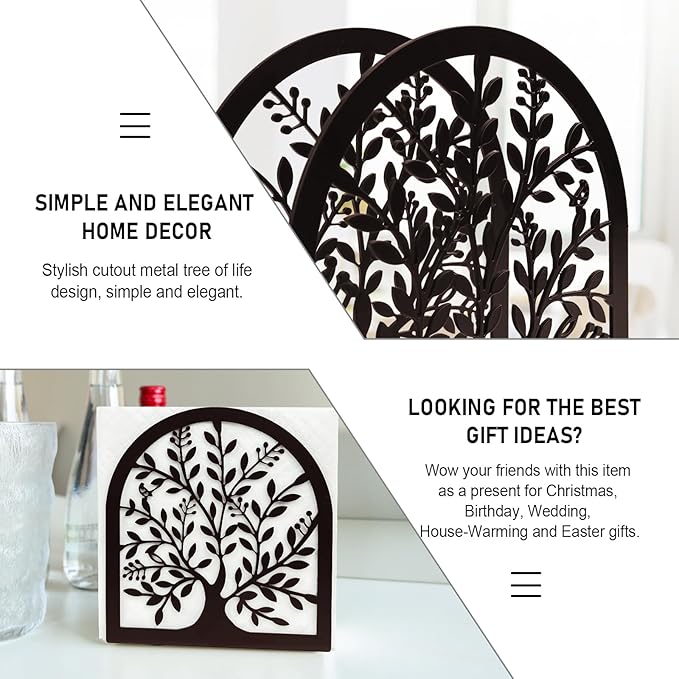 Napkin Holder for Tables, Tree of Life Design Modern Metal Napkin Holder for Home Kitchen & Picnic Party, Bronze