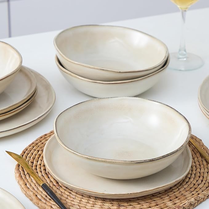 Bestone 12 Piece Round Kitchen Dinnerware Sets，Plates and Bowls sets,Dishes, Plates, Bowls, Dish Set, Chip Resistant Ceramic Dinnerware Set, Dishwasher/Microwave Safe,Service for 4,Brown