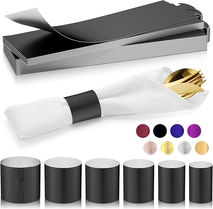 Christmas Napkin Rings Set of 50, 2 Colors in 1, Reusable Adjustable Napkin Bands for Holiday Parties, Wedding, Thanksgiving Table Decor, Waterproof Tear-Proof (Black) Great Gift Idea