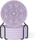 Drink Coasters, Coasters Set of 6 for Cup with Holder, Non-Slip Silicone Cup Mats for Hot and Cold Drinks, Cute Absorbent Coffee Bar Accessories Table Decor, Purple