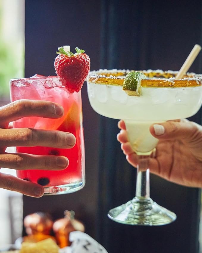 Clear 14 oz Drinking Glasses (Set of 6) - Hand Blown Mexican Glassware Recycled Glass Drinking Glasses for Water, Juice, Margarita, Cocktails & Whiskey, Lead-Free Toxin Free