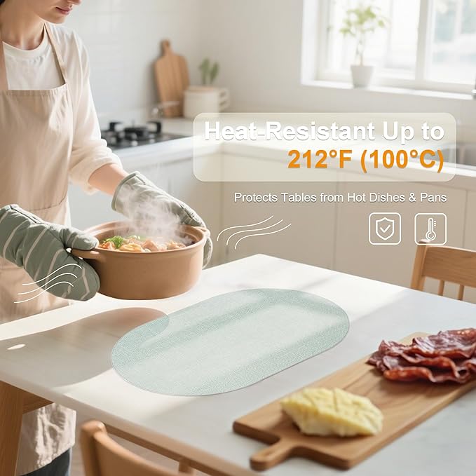 Oval Placemats for Dining Table Set of 6, Washable Leather Table Mats, Waterproof Heat-Resistant Non-Slip Kitchen Placemats, Simple Style Oval Design
