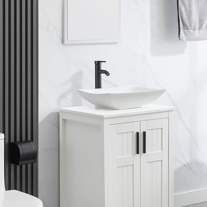 eclife Bathroom Ceramic Sink Bowl Classic White Curved Porcelain Vessel Sink and Faucet Combo for Bathroom Countertop Bowl Sink & ORB Pop Up Drain (T32)