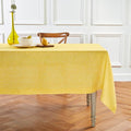 Solino Home Linen Tablecloth 60 x 120 Inch - 100% Pure Linen Chambray Lemon Yellow Table Cloth for Rectangular Tables - Athena, Machine Washable Cloth Tablecloth for Spring, Easter