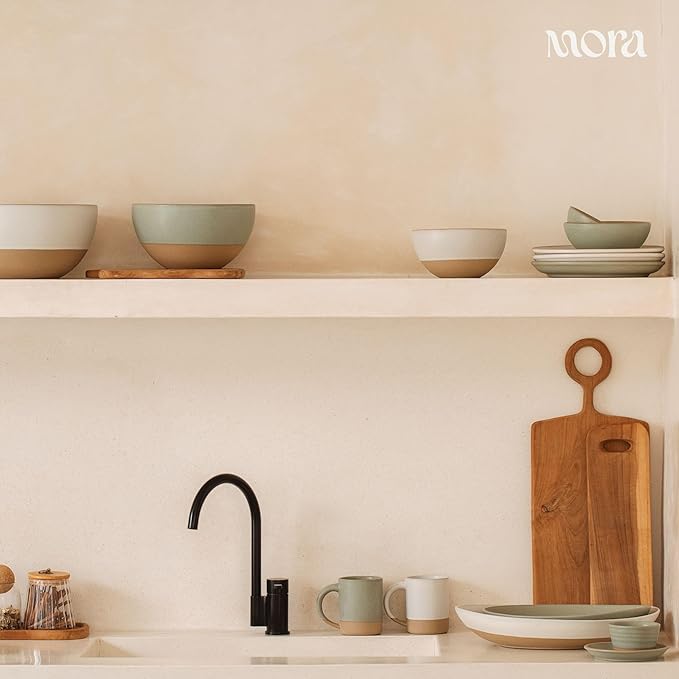 MORA Mega and Giant Serving Dishes Set of 2, 16 inch and 14 inch Ceramic Pottery Oval Platters - Microwave, Oven and Dishwasher Safe - Oat