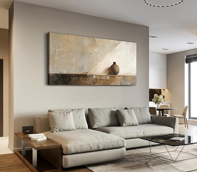 ADJUVANT Wall Art Minimalist Neutral Vase Painting 48" L x 24" W, Earth Tone Canvas Artwork Prints Simple Pottery Pictures Contemporary Rustic Wall Decor for Living Room Bedroom