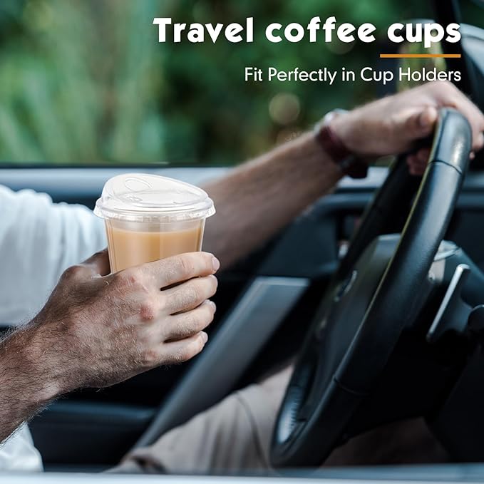 Baderke 100 Pcs Plastic Cups with Sip Lids Round Bottom Disposable Plastic Coffee Cups with Lids Clear Strawless Crystal Mugs for Iced Coffee Smoothie Cold Beverage Party Catering Supplies (10 oz)
