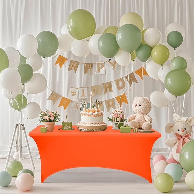 6Pack 8FT Table Cloth for Rectangular Fitted Events Stretch Orange Table Covers Washable Spandex Tablecloth Protector for Party, Wedding, Cocktail, Banquet, Festival