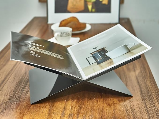 Honygebia Black Acrylic Book Stands - Cross Frame Acrylic Book Holder, Open Bookstand for Display and Reading, Suitable for Art, Bible, Cookbook, Easel, Magazine, Textbooks 12.5" x 9.5" x 5.5"