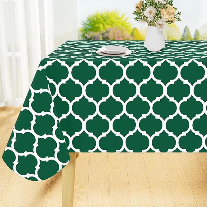 Smiry Square Table Cloth, Waterproof Vinyl Tablecloth with Flannel Backing for Square Tables, Wipeable Spillproof Plastic Tablecloths for Dining, Camping, Indoor and Outdoor (54"x54", Emerald Green)