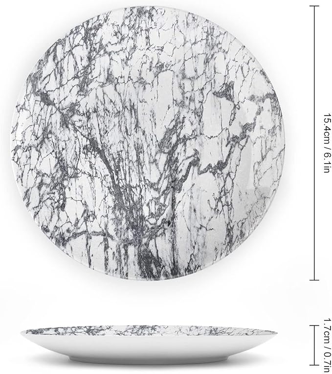 Ceramic Display Plate, Abstract Ceramic Hanging Decorative Plate, Murky Marble Rock Motifs Dynamic Fractal, 7 Inch, Living Room Kitchen Decoration Household, Grey White