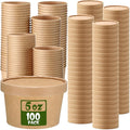 Fulmoon 100 Pack Paper Soup Containers with Lids Disposable Paper Food Containers with Vented Lid Kraft Ice Cream Cake Dessert Cups Soup Bowl for Party Hot Food Fruit Microwave(5 oz,Brown)