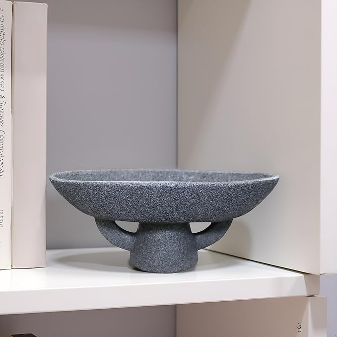Boho Modern Decorative Bowl decor - Multi functional modern home Pedestal decoration bowl,Handicraft Bowls,Stylish Key Bowl for Entry Table,Fruit Bowls for Kitchen Counter,Artificial Stone Black