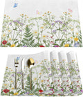 Spring Wildflowers Placemats Set of 4, Washable Elegant Placemats, Non-Slip Table Rectangle Linen Place Mats for Kitchen Dining Party Home Indoor Table Decor, Forest Style Home Decoration