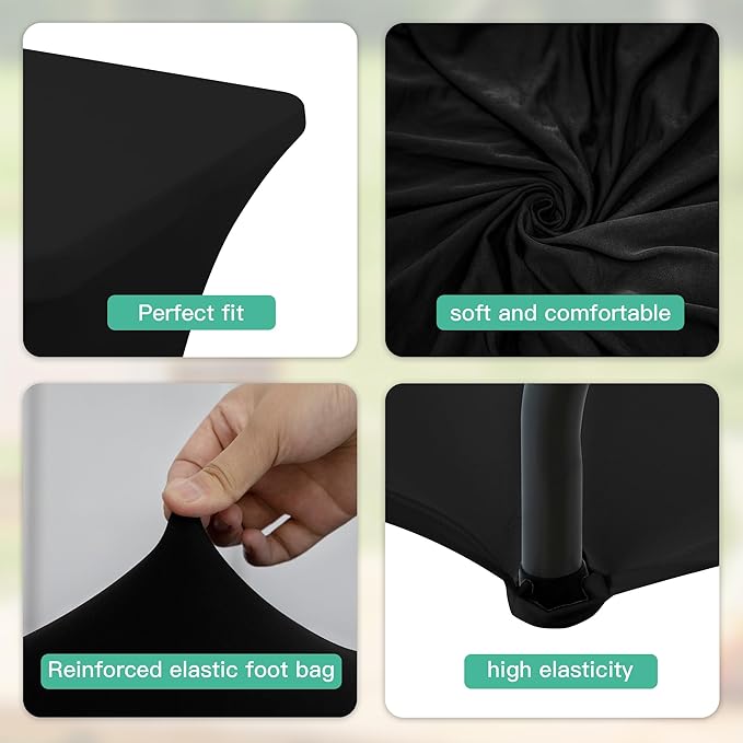6Pack 8FT Table Cloth for Rectangular Fitted Events Stretch Black Table Covers Washable Spandex Tablecloth Protector for Party, Wedding, Cocktail, Banquet, Festival