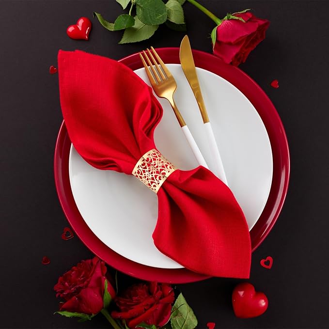 uxcell 100Pcs Napkin Rings Laser Cut Foil Paper, Napkin Holder Hollow Napkin Bands for Weddings Party Serviette Table Decoration Restaurant (Pink, 5.3 x 1.6)