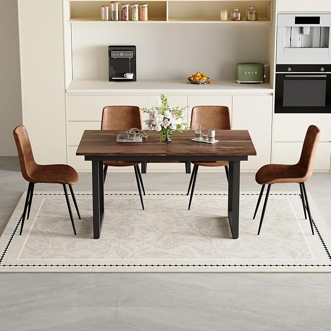 Extendable Dining Table Set for 4, 55"–71" Modern Wood Kitchen Table with 4 Upholstered Chairs, Space-Saving for Living Room Apartment, Sturdy & Comfortable, Easy Assembly