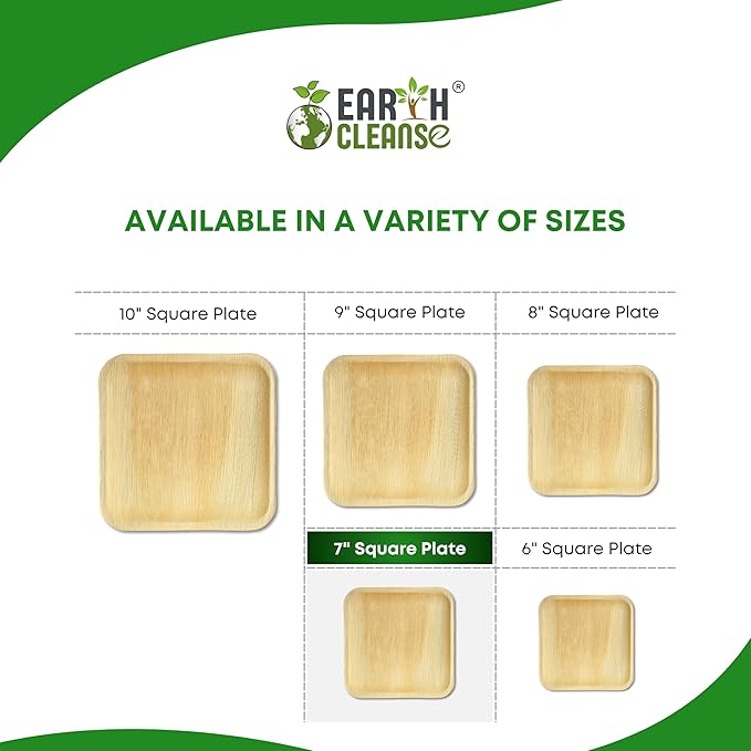 Compostable 7 Inch Palm Leaf Square Plates (200 Count) Like Wooden Disposable Plates | Biodegradable | Eco-Friendly, Microwave & Oven Safe | USDA Certified 100% Biobased