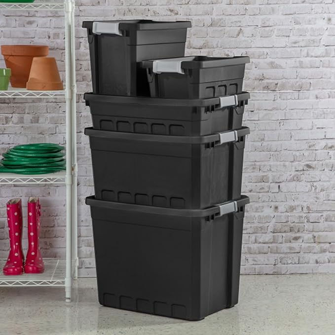 Sterilite 12-Pack Plastic Storage Bins with Lids, Stackable Containers, 7.5 Gallon, Black