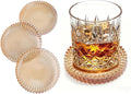 Glass Coasters Set of 4 for Drinks, Round Modern Set with Raised Edge Lip, Decorative & Aesthetic for Dining Table, Living Room, Office Desk