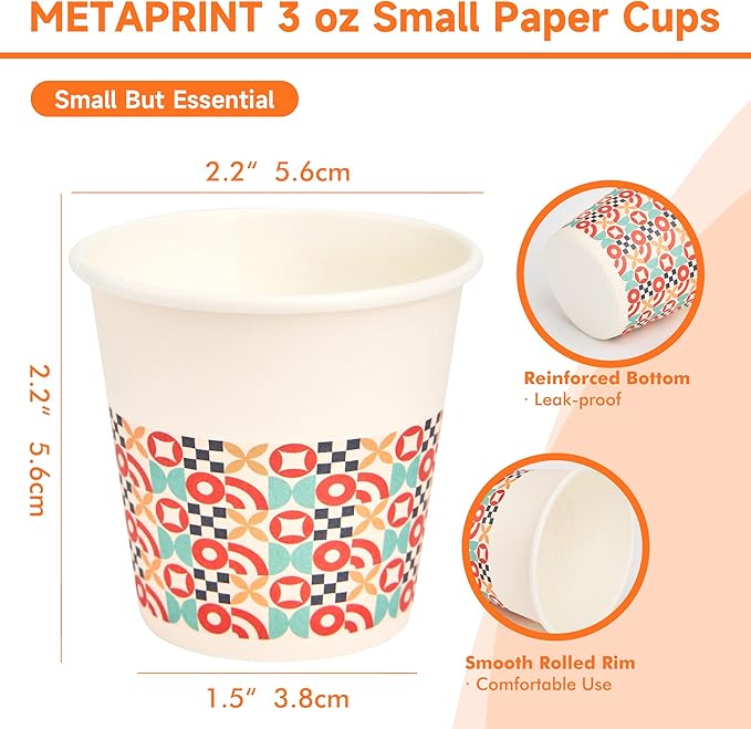 100 Pack 3 oz Bathroom Cups, Disposable Paper Cups with Rolled Rim, Small Paper Mouthwash Cup for Guest Bathrooms, Vanity & Office Use, Puzzle