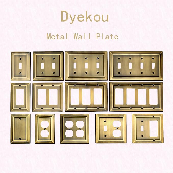 Metal Wall Plate for Electrical Outlets, Decorative Antique Brass Switch Plates Outlet Cover, Light Switch Cover Plate, 2-Gang Wall Plates (Double Decorator, 2 Pack)