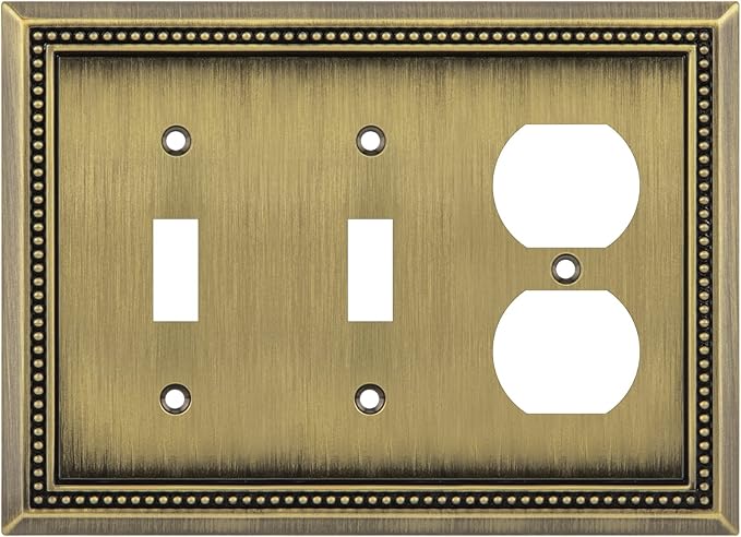Henne Bery Sunken Pearls Heavy Duty Decorative Wall Plate Switch Plate Outlet Cover (Double Toggle/Single Duplex, Antique Brass)
