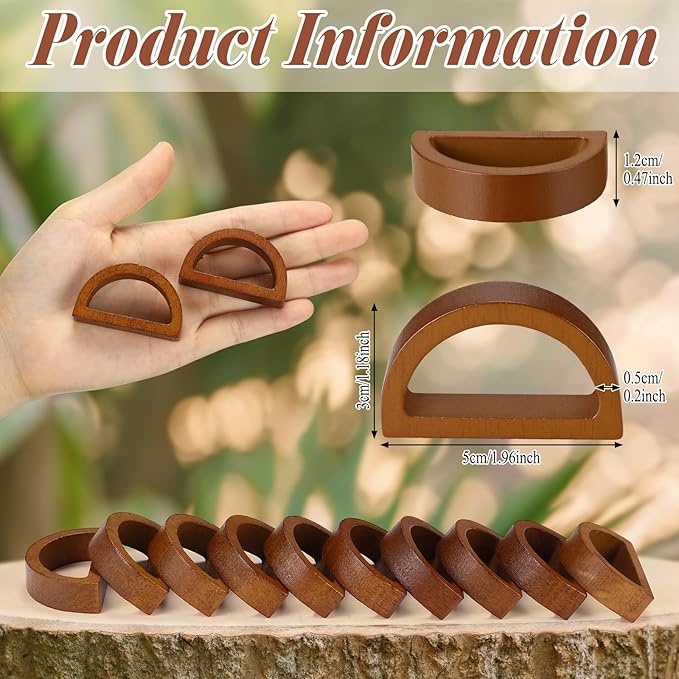 Remerry 12 Pcs Wooden Napkin Rings Handmade Dining Napkin Holder Buckles Farmhouse Semicircle Serviette Ring for Xmas Gathering Everyday Use Harvest Wedding Table Setting (Wood Color)