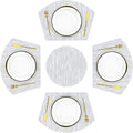 SHACOS Large Size Wedge Placemats with Centerpiece Round Mat Set of 5 Round Table Place Mats Washable Dining Table Placemats Reversible, Gray White