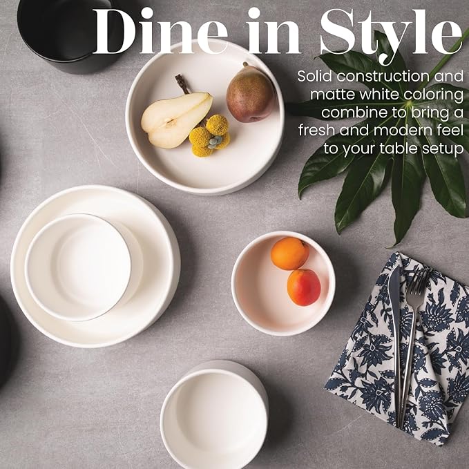Vikko Modern Soup Bowls, Set of 6 Matte White Porcelain Bowls, Stackable 22 oz Elegant Restaurant Style Soup Bowl Set, Microwave and Dishwasher Safe