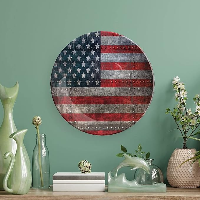 Ceramic Display Plate, American Flag Ceramic Hanging Decorative Plate, US Flag Plate, 8 Inch, Household Custom Ceramic Plate, Multicolor