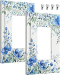 Outlet Covers Blue Watercolor Flowers Retro Floral Leaves 1 Gang Wall Plate Single Rocker Light Switch Cover Decorative GFCI Receptacle Electrical Switchplate for Bathroom Bedroom Decor（2 Pack）