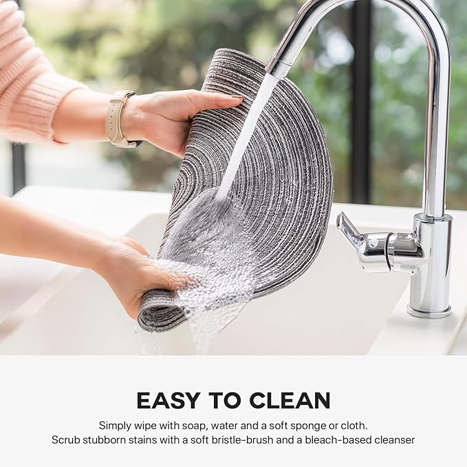 Round Placemats Set of 8 Woven Placemats Washable Braided Table Mats for Dining Table Heat Resistant Non-Slip Circle Place Mats(Mixed Gray)