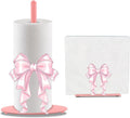 Pink Bow Paper Towel Holder, Pink Countertop Kitchen Decor Indoor with Round Base, Bows Lover Gifts, Iron Bow Napkin Holder Stand Accessories for Bathroom Kitchen Dining, 2 PCS