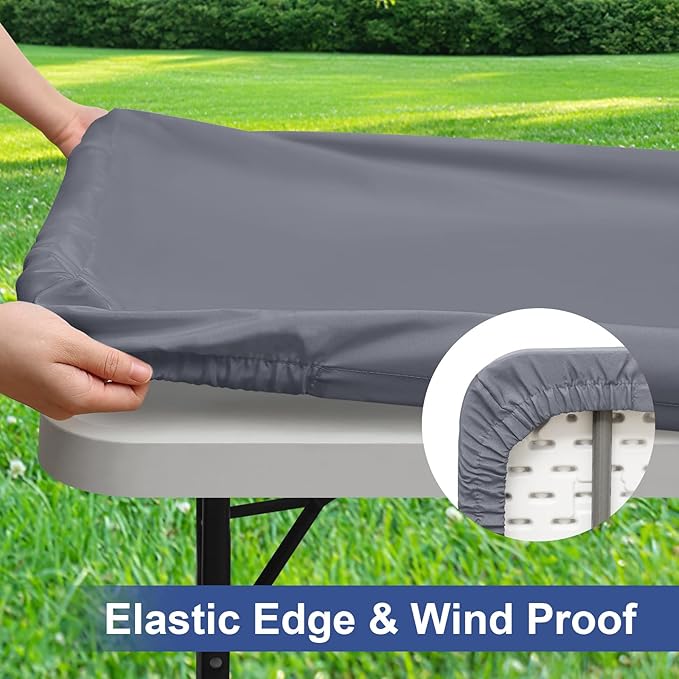 homing 2 Pack Rectangle Table Cloth, Elastic Fitted Fabric Tablecloth Fits for 4 Foot Folding Tables, Washable Table Cover for Picnic, Camping, Indoor & Outdoor (Grey, 30" x 48")