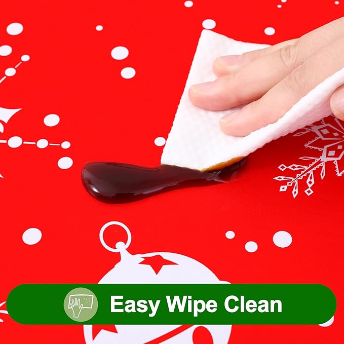 Smiry Christmas Rectangle Table Cloth, Waterproof Vinyl Tablecloth with Flannel Backing, Wipeable Bell & Snowflake Plastic Tablecloths for Christmas Table Decorations, (60"x102", White & Red)