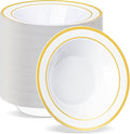 BESTVIP 100 Pack Plastic Bowls with Gold Rim, 12 oz Disposable Soup Bowls, Heavy-duty Dessert Salad Bowl for Party, Wedding, Christmas, Dinner, Catering