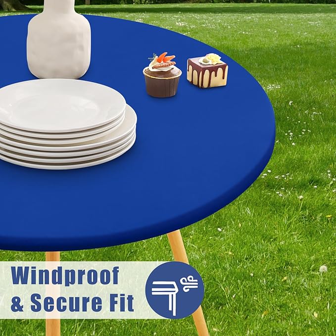Round Spandex Tablecloth, Elastic Fitted Waterproof Tablecloths for 18"-24" Tables, Stretch Washable Picnic Table Cover for Camping, Dining, Indoor and Outdoor, Blue