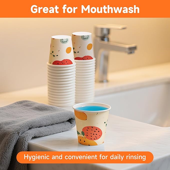 300 Pack 3 oz Bathroom Cups, Disposable Paper Cups with Rolled Rim, Small Paper Mouthwash Cup for Guest Bathrooms, Vanity & Office Use, Off-white